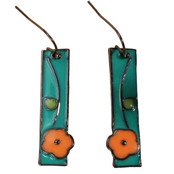 $2/$25 or 3/$35 NWOT Orange and blue flower enamel floral earrings - Picture 2 of 6